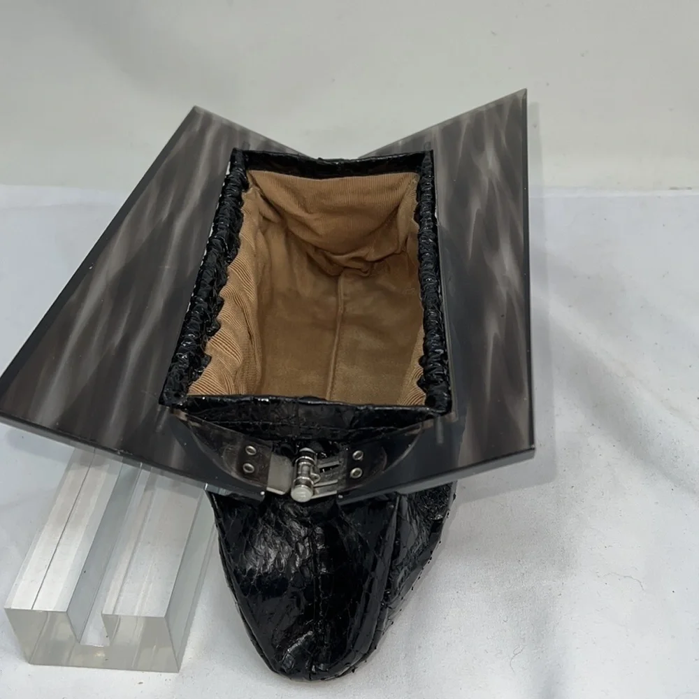 Black Python and Gray Lucite Clutch Bag Purse